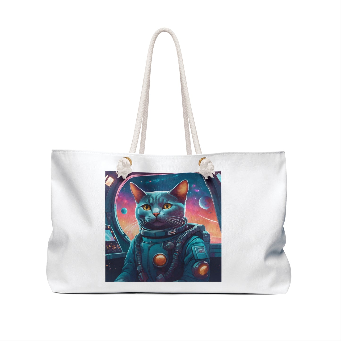 Astronaut Cat Weekender Bag, Cute Cat Tote for Travel, Perfect Gift for Cat Lovers, Beach Bag, Weekend Getaway Bag, Unique Pet Lover Gift