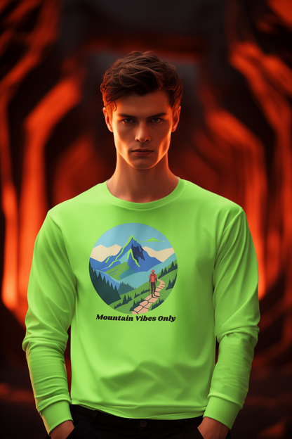 Mountain Vibes Only Long Sleeve Tee, Unisex Lightweight Tee for Outdoor Lovers, Perfect for Hiking, Camping, Gifts for Nature Enthusiasts